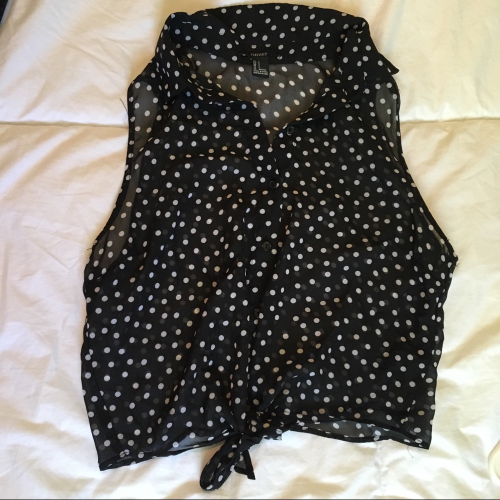 ▫️◾️ Sheer Polkadot tie off Blouse F21 size S